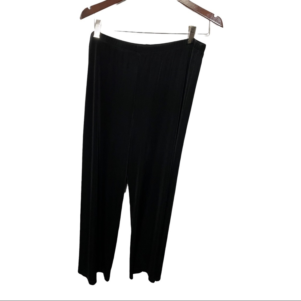 CHICO'S TRAVELERS 3 BLACK ELASTIC WAISTLINE FLOWY WIDE LEG CAREER DRESS PANTS